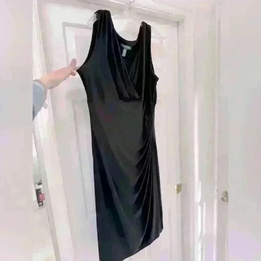Lauren Ralph Lauren‎ Black Sleeveless Faux Wrap Dress With Ruching Size 16W